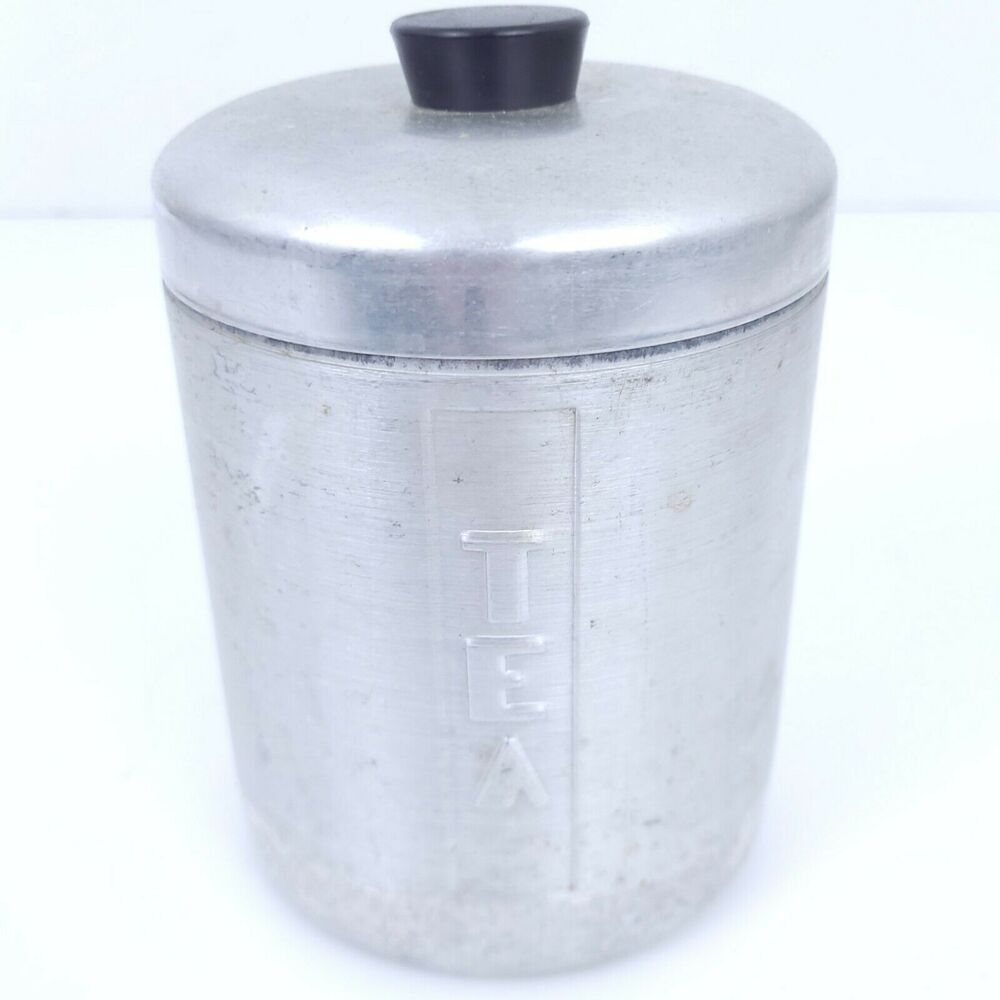 Vintage 1950’s Spun Aluminum Tea Kitchen Container Canister Mid-Century